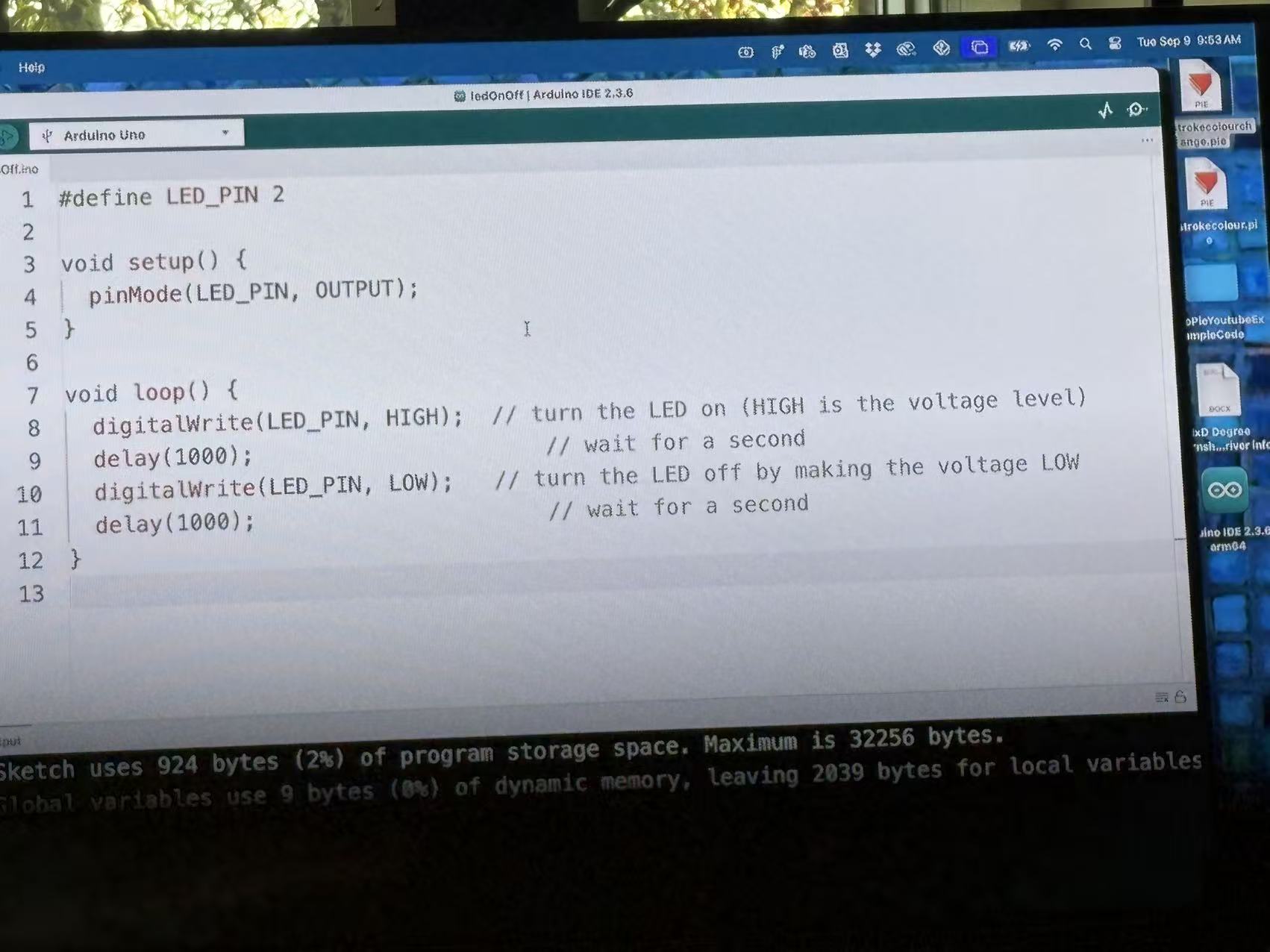 This is the code used when connecting to Arduino. It enables the program that lights up the small lamp to function properly.